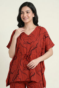 Zivame Woven Kaftan Loungewear Set - Burnt Brick — thumbnail 3